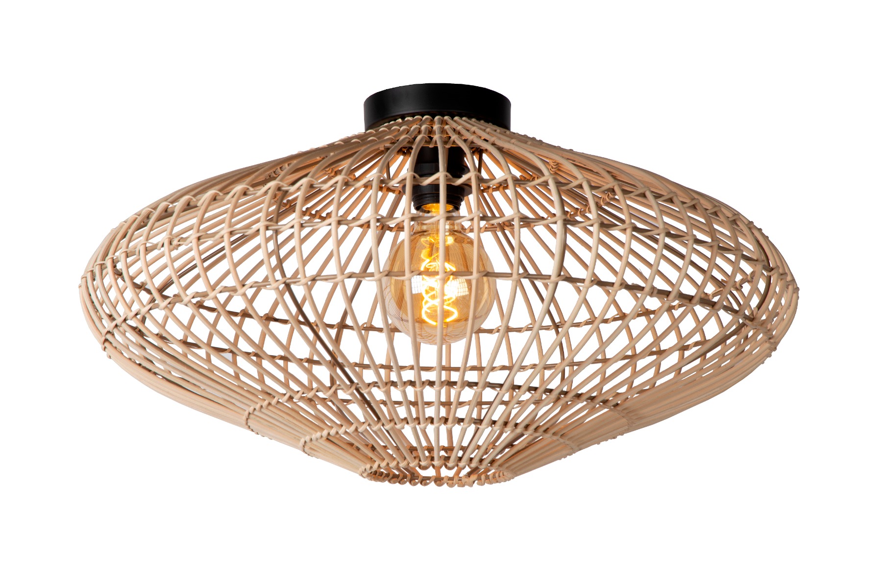 Lucide Magali - plafondverlichting - Ø 56 x 31 cm - rotan - lichtbruin