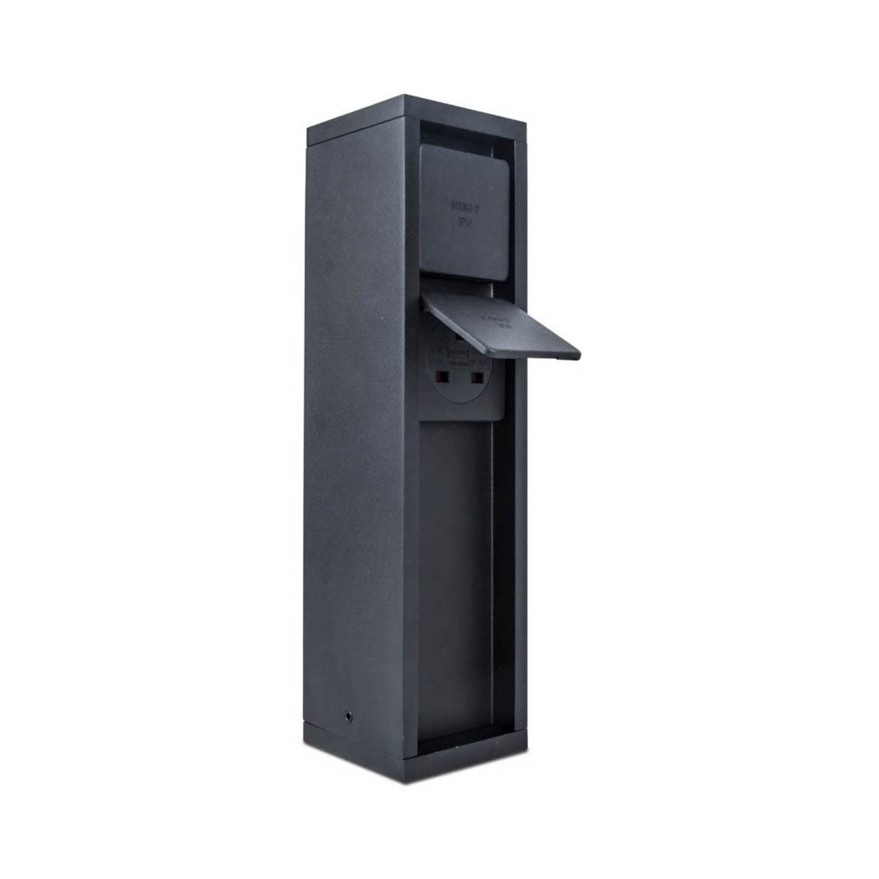 Lutec Mains - Paaltje Met Stopcontacten - 8 X 8 X 31 Cm - IP54 - Mat Zwart - 2-pins Aarde-aansluitingen (Belgische Versie)
