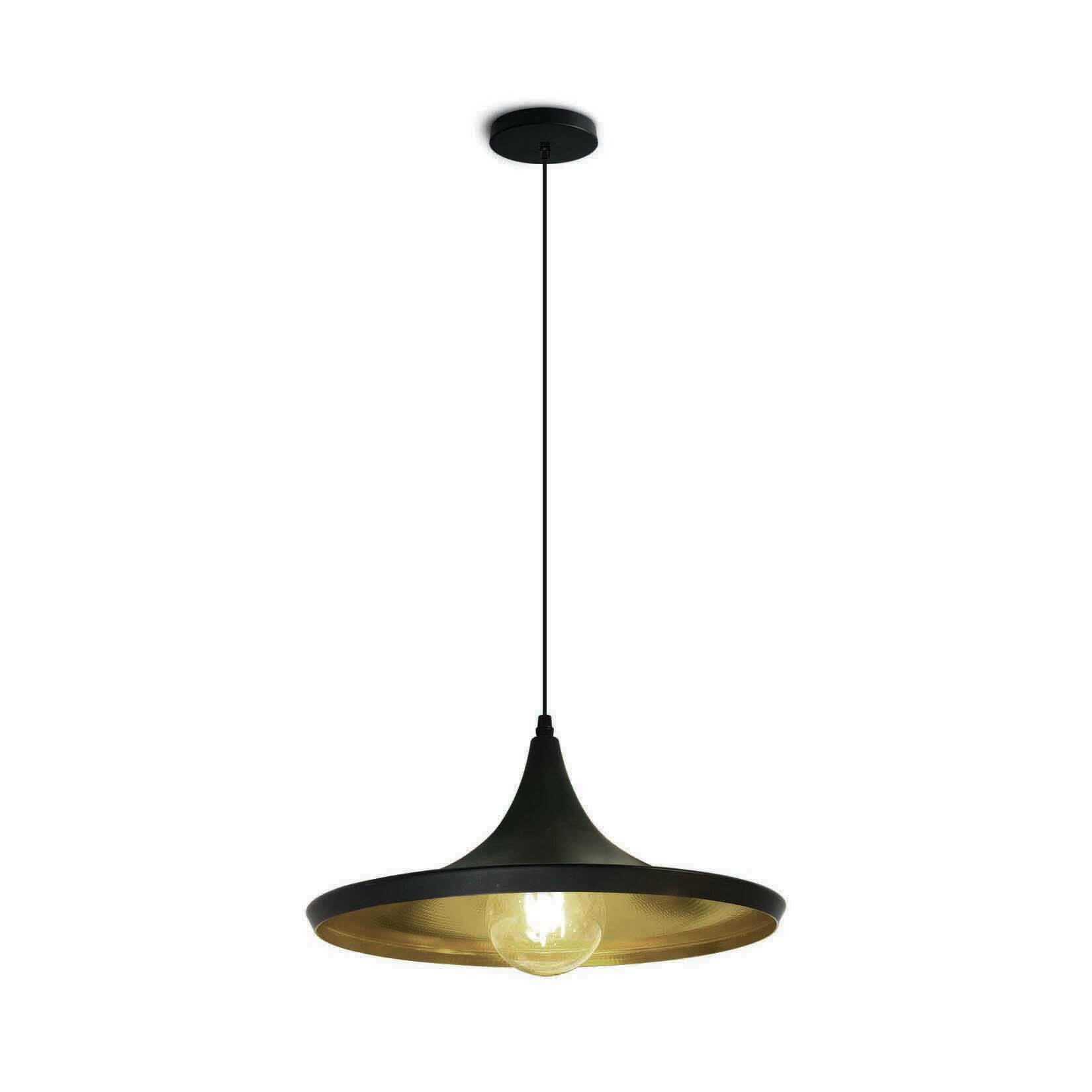 One Light Retro Pendants - Hanglamp - Ø 36 X 178 Cm - Zwart En Messing