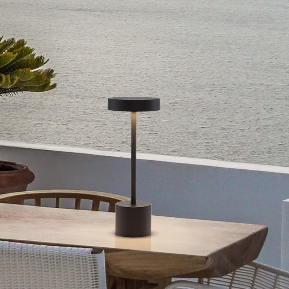 Nova Luce Fumo - tafellamp met usb-poort - Ø 11,8 x 30 cm - 2W dimbare LED incl. - IP54 - donker zwart