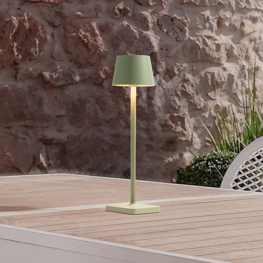 Nova Luce Deck - tafellamp met usb-poort - Ø 8,5 x 30 cm - 2W dimbare LED incl. - IP54 - olijfgroen