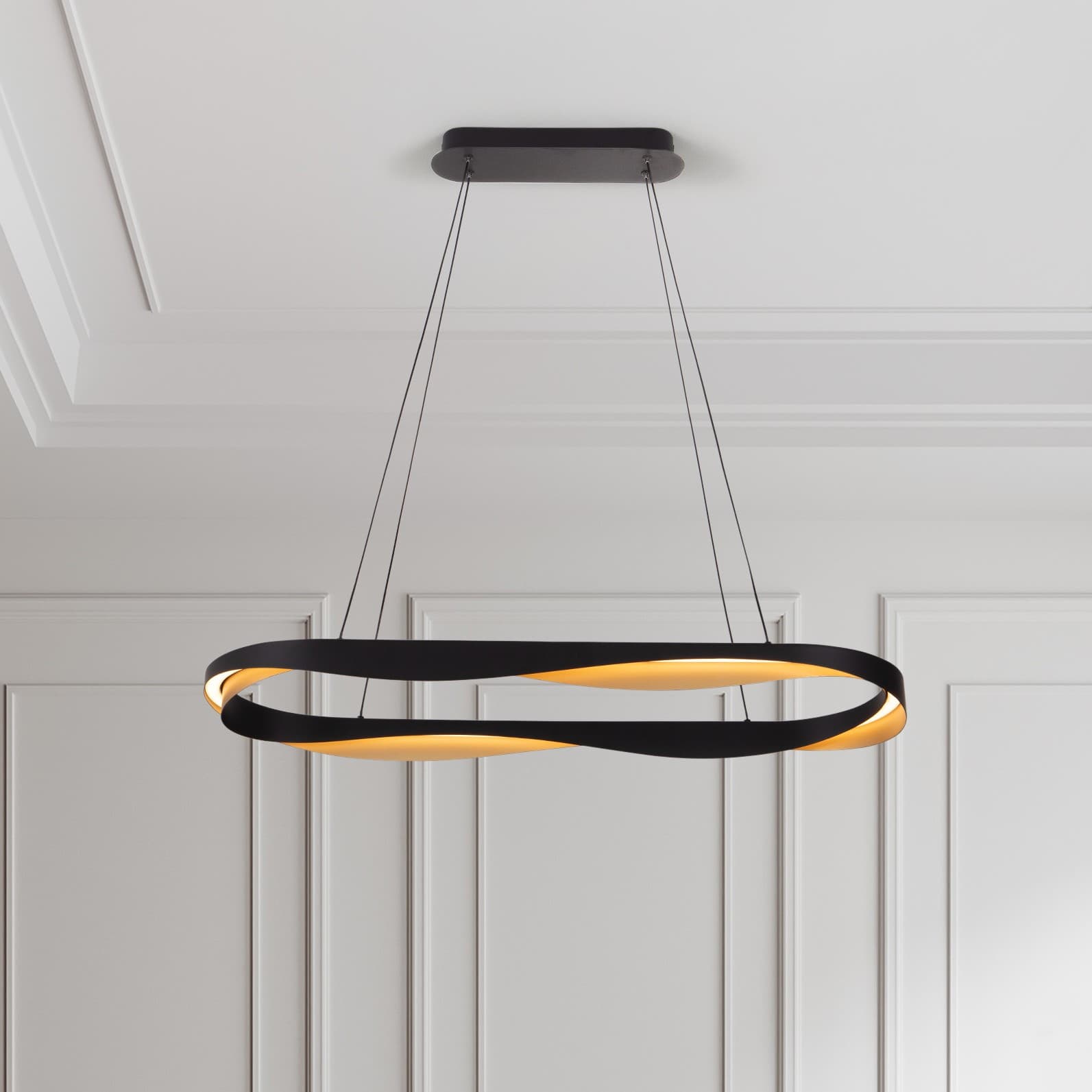 Nova Luce Radon - Hanglamp - Ø 100 X 160 Cm - 62W Dimbare Led Incl. - Mat Zwart En Goud