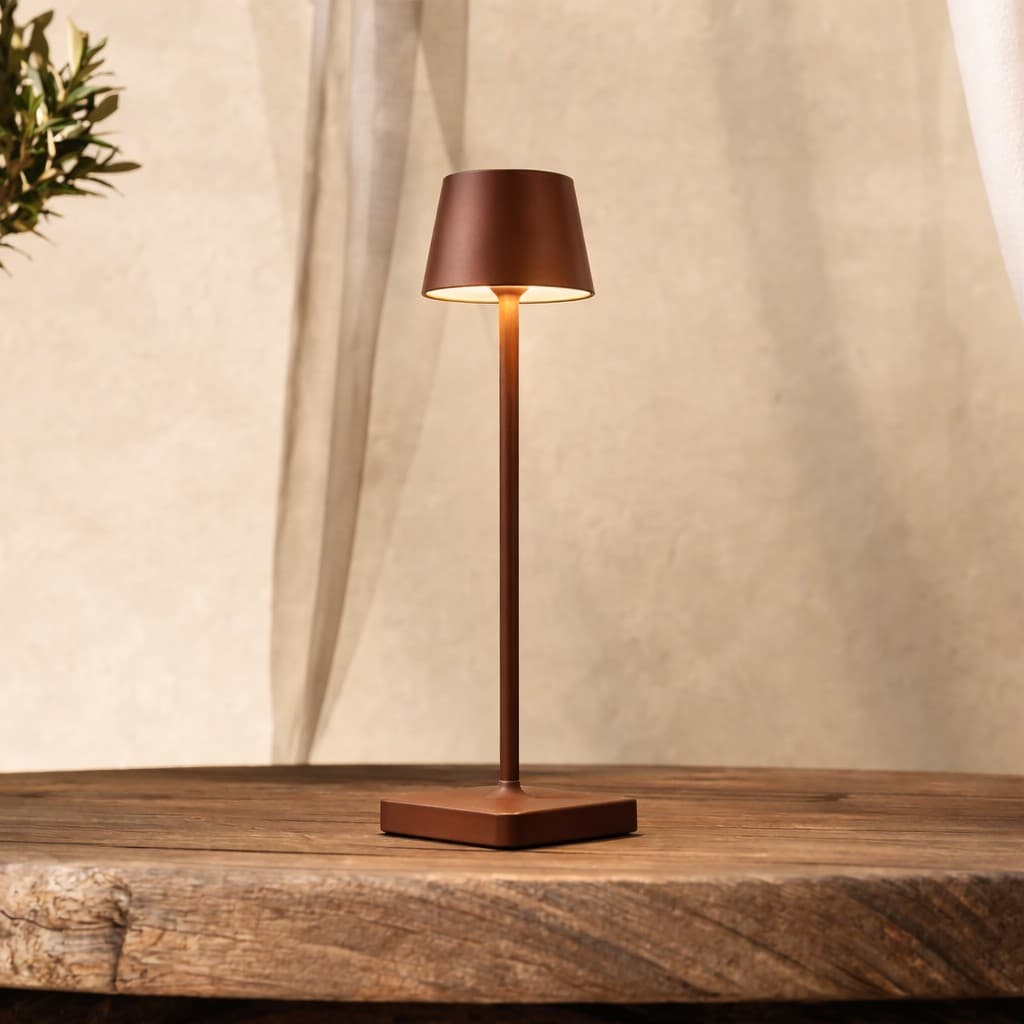 Nova Luce Deck - tafellamp met usb-poort - Ø 8,5 x 30 cm - 2W dimbare LED incl. - IP54 - corten