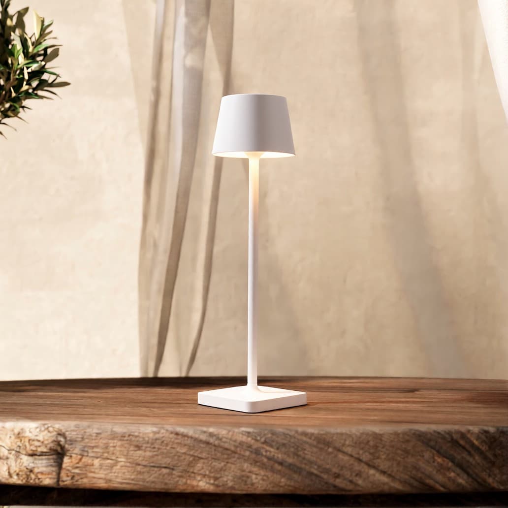 Nova Luce Deck - tafellamp met usb-poort - Ø 8,5 x 30 cm - 2W dimbare LED incl. - IP54 - zandwit