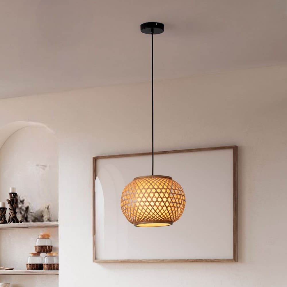 Nova Luce Asma - Hanglamp - Ø 30 X 150 Cm - Rotan En Zandzwart