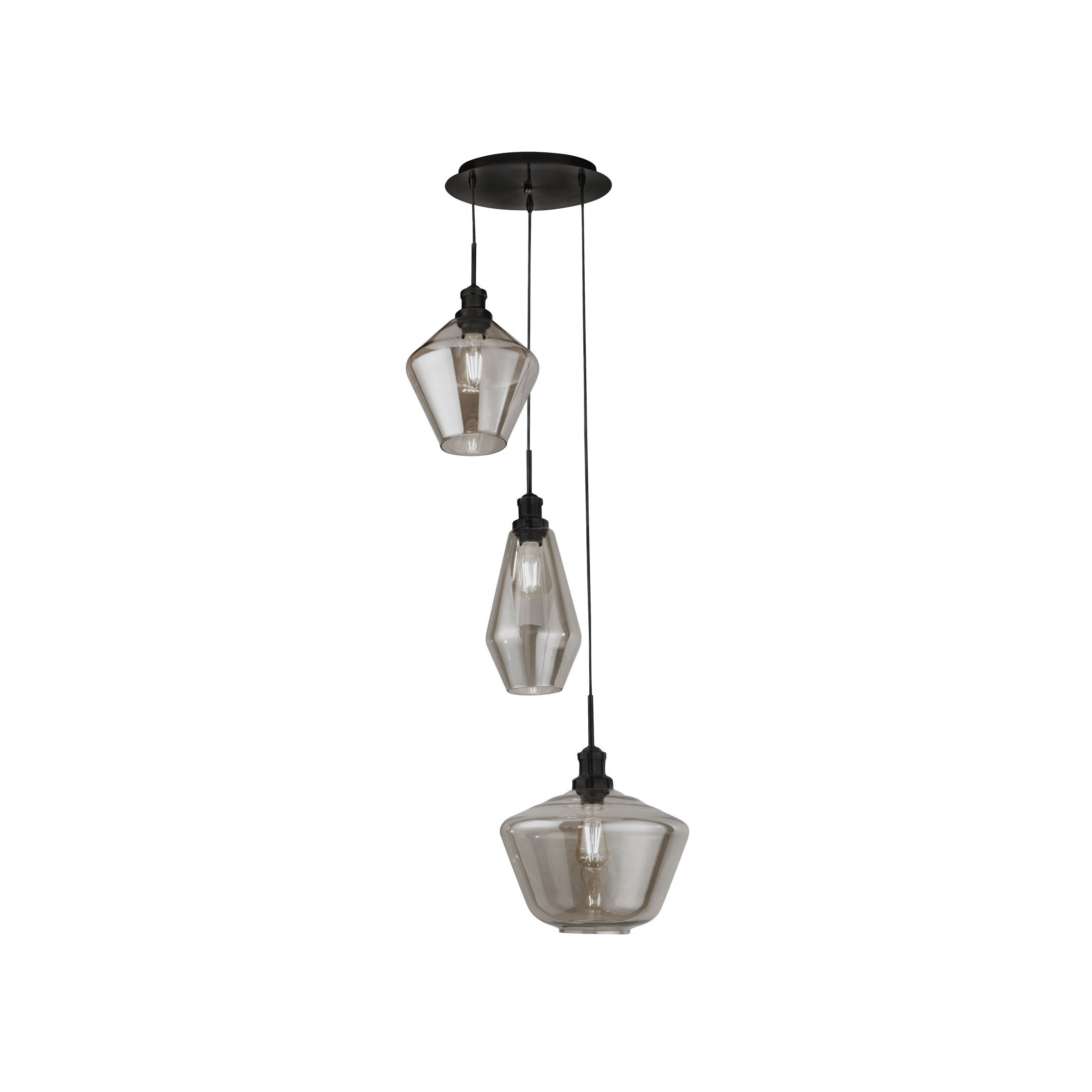 Searchlight Mia - Hanglamp - Ø 51 X 150 Cm - Mat Zwart En Gerookt Glas