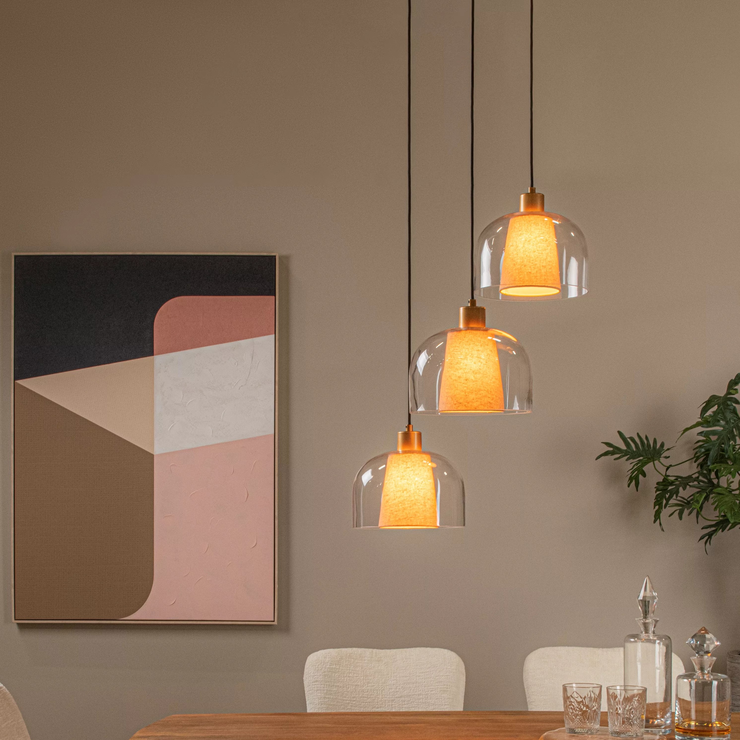 Lucide Gunhild 3L - Hanglamp - Ø 46, 5 X 186, 6 Cm - Beige/goud/transparant