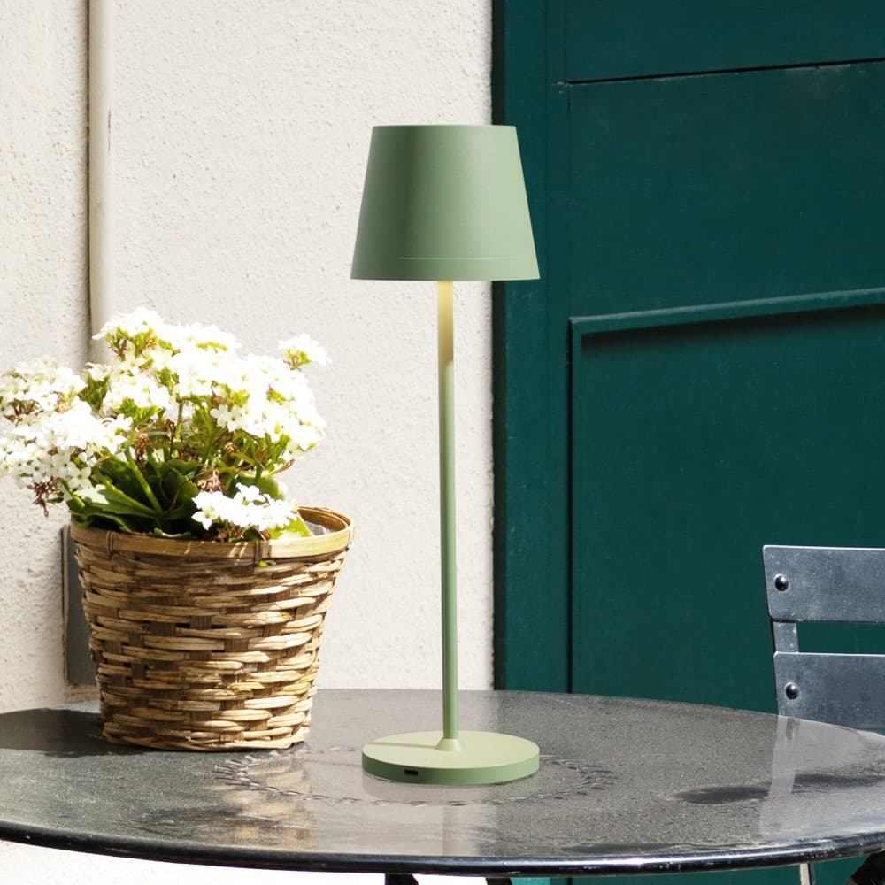 Nova Luce Seina - tafellamp met usb-poort - Ø 11,4 x 39,5 cm - 2W dimbare LED incl. - IP54 - olijfgroen