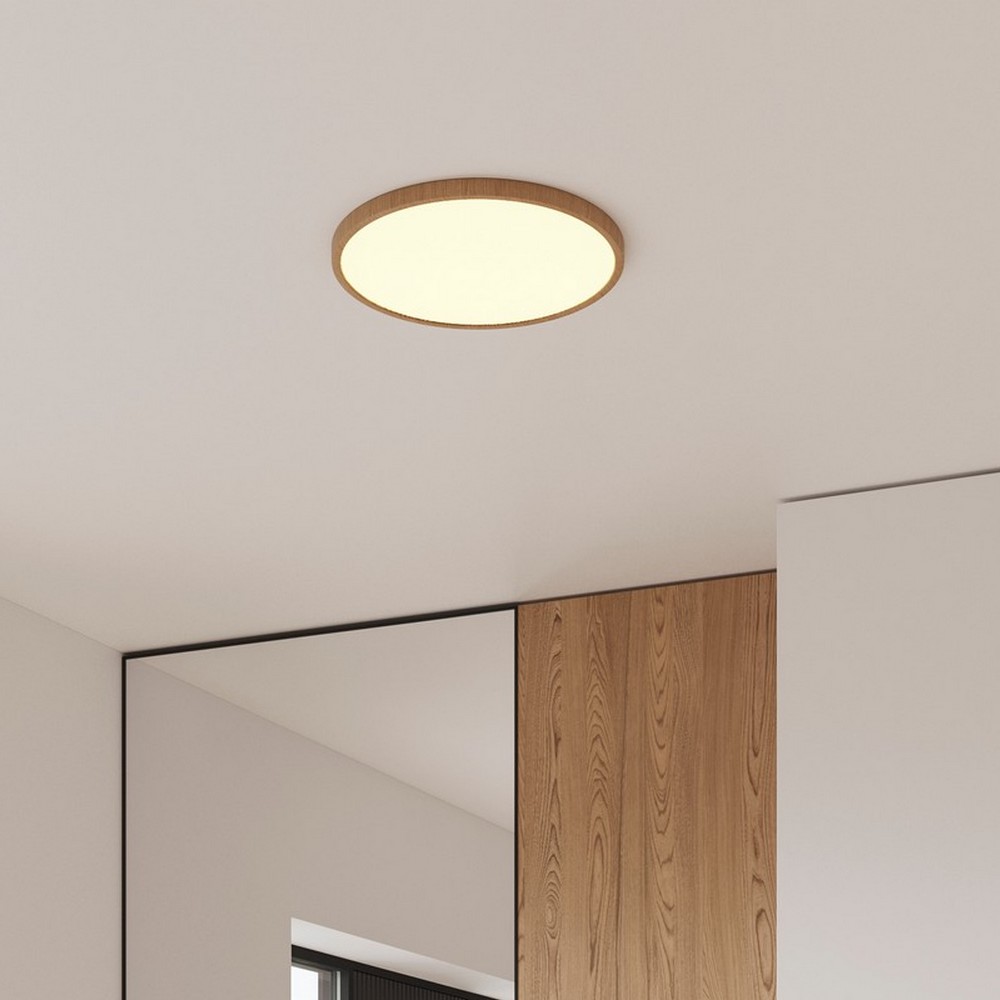 Nordlux Oja - Plafondverlichting - Ø 42, 4 X 2, 3 Cm - 3 Stappen Moodmaker Functie (2700K) - 22W Led Incl. - Houtfolie