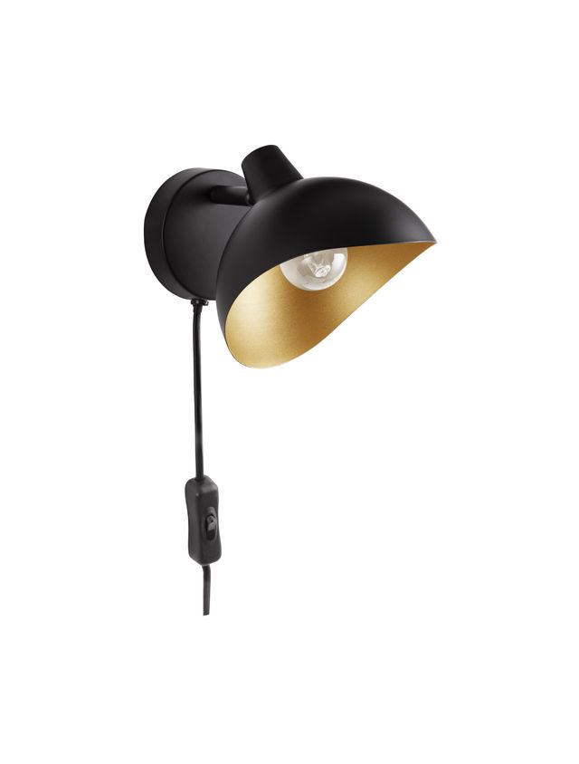 Nova Luce Geti - wandlamp met schakelaar en USB-stekker - Ø 15 x 12 cm - mat zwart en goud