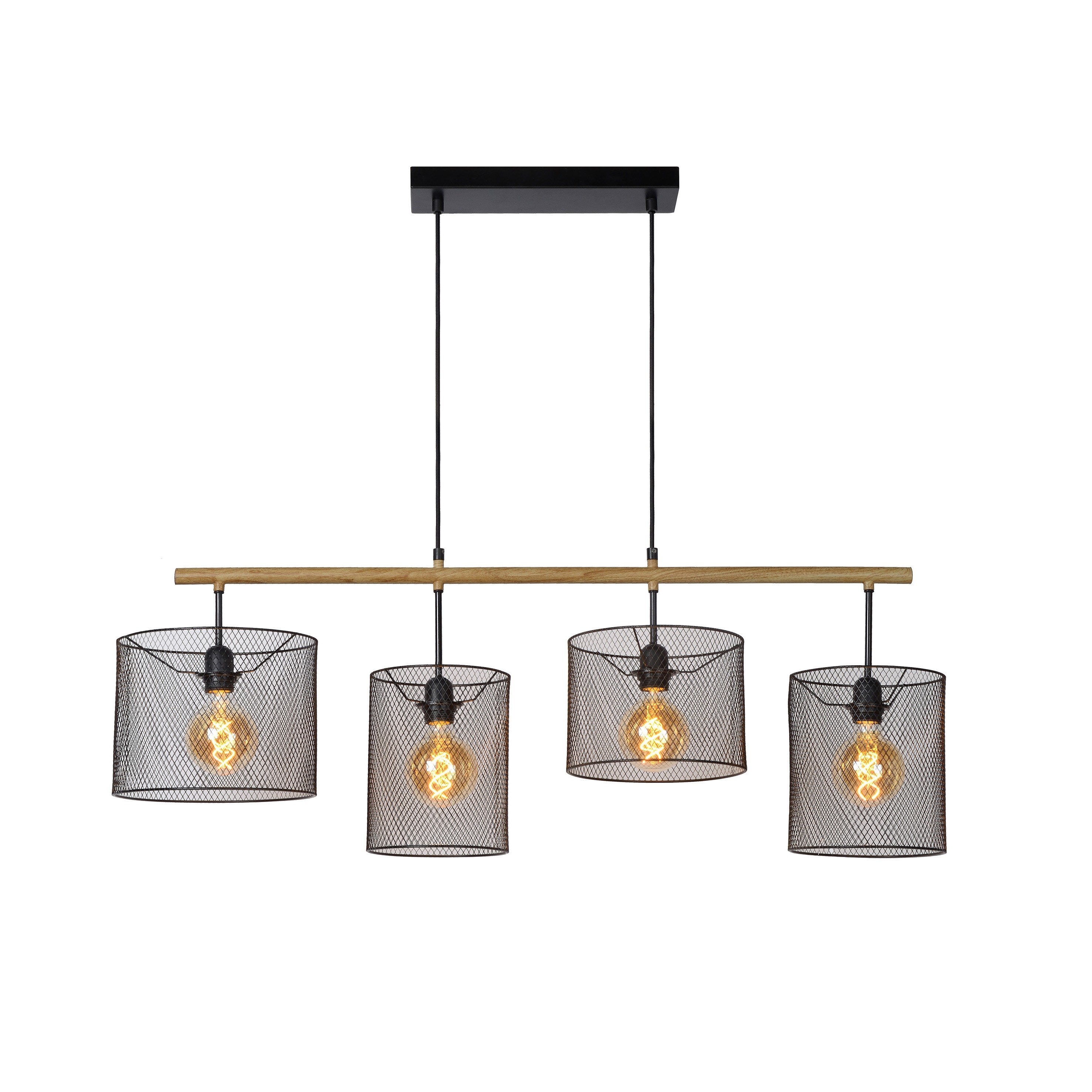Lucide 45459/04/30 Basket Suspension, Métal, E27, 60 W, Noir, Bois Clair, 107 x 23 x 170 cm