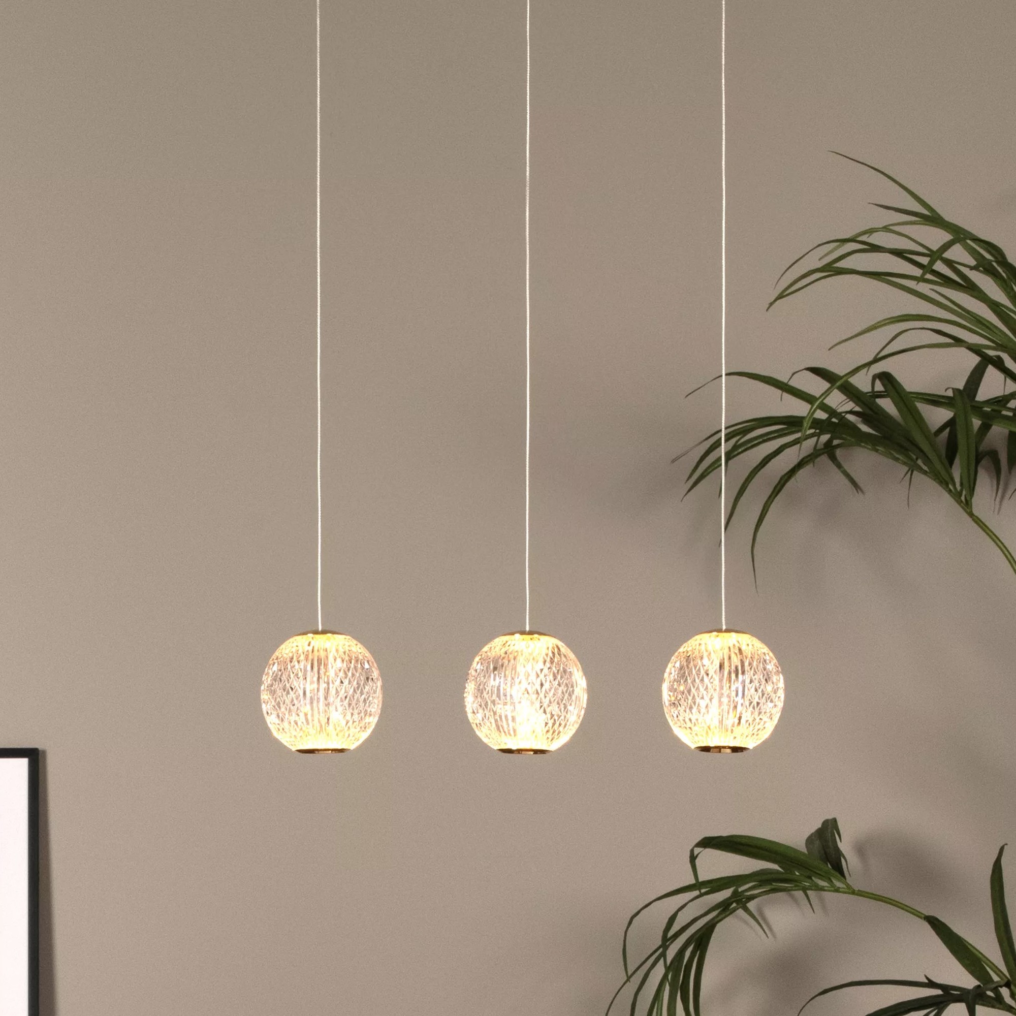 Lucide Cintra - Hanglamp - 48 X 11 X 150 Cm - 3 X 4, 7W Led Incl. - Transparant En Goud