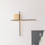 Nova Luce Cross - wandlamp - 50 x 50 x 4 cm - 15W dimbare LED incl. - geborsteld goud en zandzwart
