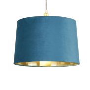 Searchlight Drum Shade - lampenkap - Ø 30 x 20 cm - blauwgroen en geborsteld goud