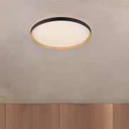 Nova Luce Vomos - plafondlamp - Ø 60 x 7 cm - 55W dimbare LED incl. - zandzwart en hout