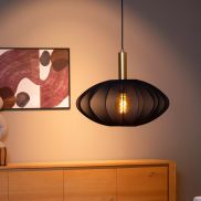 Lucide Corina - hanglamp - Ø 50 x 170 cm - zwart en messing