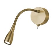Searchlight Flexy - wandlamp met flexibele leesarm  - 7 x 29 cm - 0,8W LED incl. - satijn messing