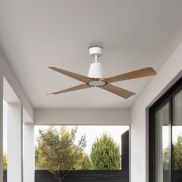 Faro Typhoon - plafondventilator met licht en afstandsbediening - Ø 127 cm - 19W LED incl. - IP44 - wit en maple
