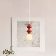 Nova Luce Clio - hanglamp - Ø 18 x 215 cm - rood, wit en opaalglas