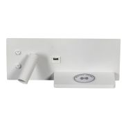 ETH Nighty Left - wandlamp met  dubbele schakelaar en USB en draadloos opladen - 30 x 3 x 12 cm - 7W LED incl. - wit