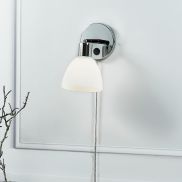 Nordlux Ray 12 - wandverlichting met schakelaar - 12 x 20 cm - chroom en opaal wit