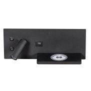 ETH Nighty Left - wandlamp met  dubbele schakelaar en USB en draadloos opladen - 30 x 3 x 12 cm - 7W LED incl. - zwart