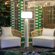 New Garden Phoebe 145 - oplaadbare vloerlamp op zonne-energie en op batterijen met afstandsbediening - Ø 45 x 143 cm - RGB + wit 5W LED incl. - IP65 - beige crèmekleurig - 3000K