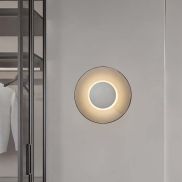 Nova Luce Esti - wandlamp - Ø 32 x 7 cm - 17W LED incl. - geborsteld nikkel en rokerig glas