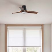 Faro Heywood Tub S - plafondventilator met licht - Ø 90 cm - mat zwart en walnoot