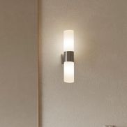 Nordlux Tangens - wandverlichting - 31 x 6 cm - IP44 - geborsteld staal en opaal wit