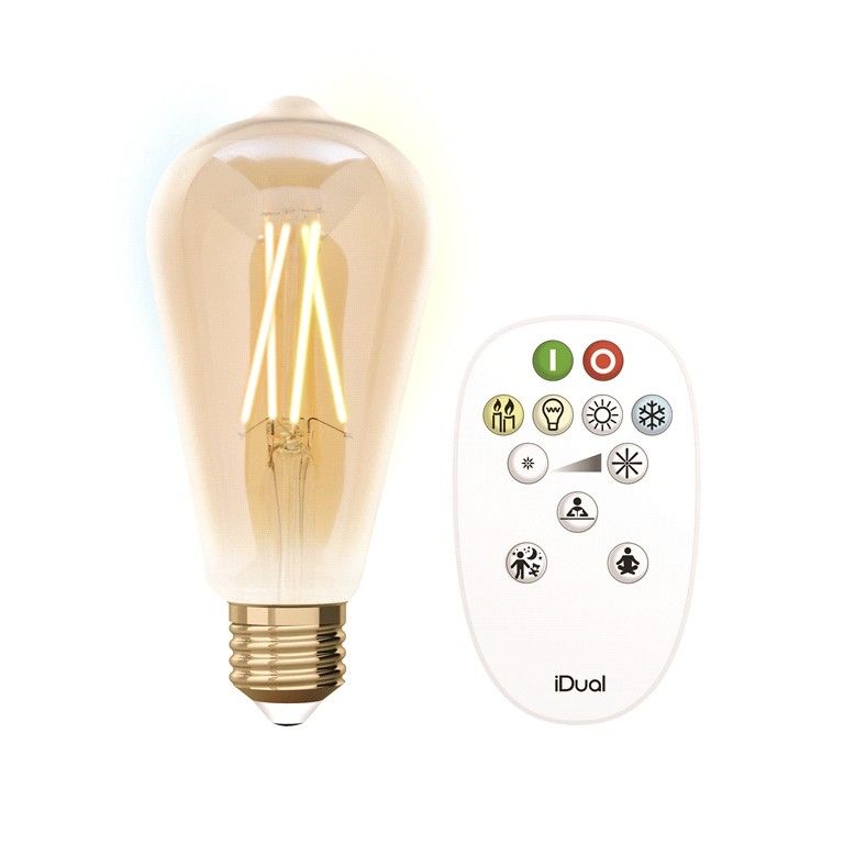 iDual LED-lamp met afstandsbediening - Ø 6,4 x 14 cm - E27 - 9W dimbaar - 2200K tot |