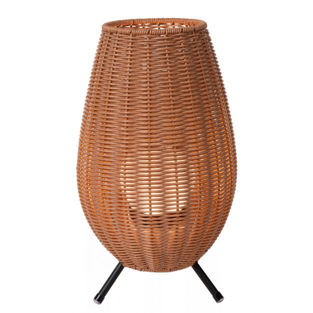 Lucide Colin - oplaadbare tafellamp buiten - Ø 22 x 36 cm - 3 stap dimmer - 3W dimbare LED incl. - IP44 - licht hout    