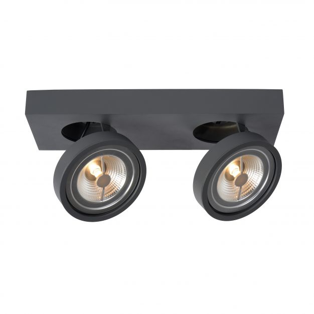 Lucide Nenad AR111 - opbouwspot 2L - 12 x 33 x 8 cm - 2 x 10W dimbare LED incl. - grijs