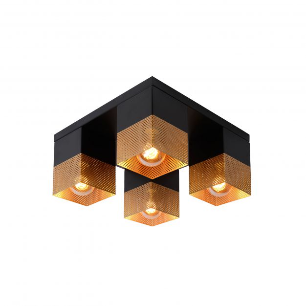 Lucide Renate - plafondverlichting - 32 x 32 x 16 cm - zwart en mat goud