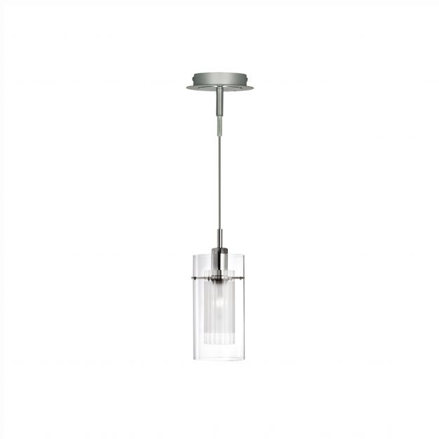 Searchlight Duo 1 - hanglamp - Ø 13 x 100 cm - chroom en bevroren glas