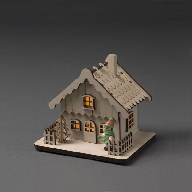 Konstsmide kerstverlichting - houten huis op batterijen - 12 x 11 x 12 cm - bruin