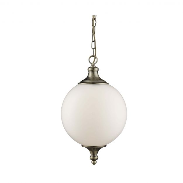 Searchlight Avalon - hanglamp - Ø 25 x 100 cm - opaal wit en antiek messing