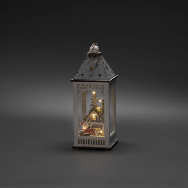 Konstsmide kerstverlichting - houten lantaarn op batterijen - 11 x 11 x 29 cm - bruin
