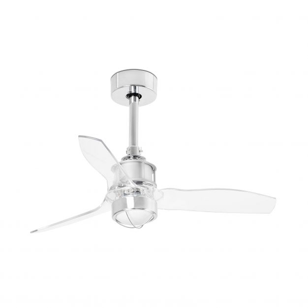 Faro Just Fan XS - plafondventilator met licht en afstandsbediening - slimme ventilator - Ø 81 cm - 17W LED incl. - chroom en transparant