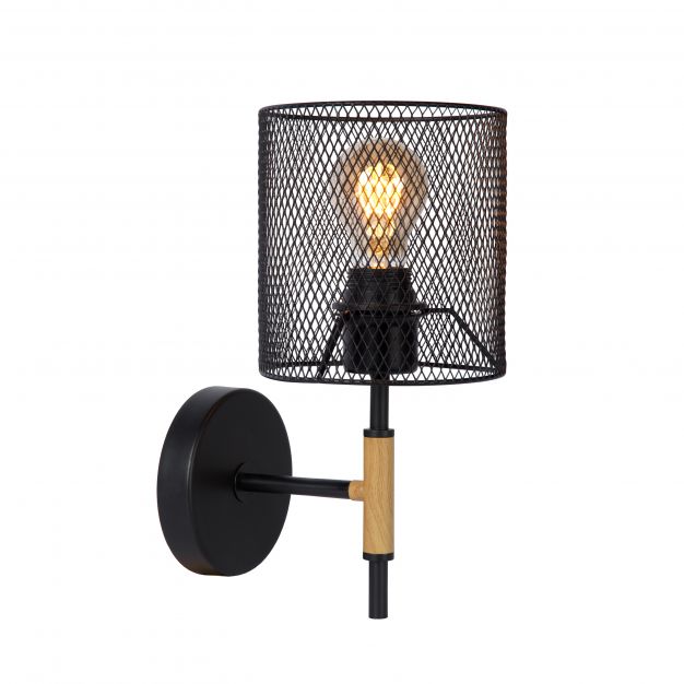 Lucide Baskett - wandverlichting - 15 x 20 x 32 cm - zwart en lichtbruin