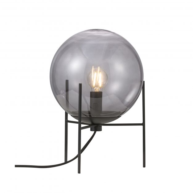 Nordlux Alton - tafellamp - Ø 20 x 29 cm - zwart en gerookt glas 