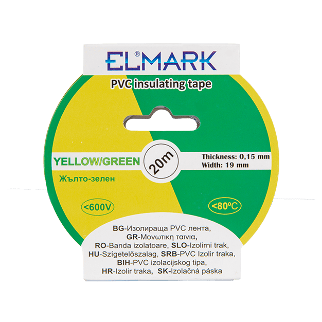 Elmark isolerende PVC tape 19mm - 20 meter lengte - geel/groen