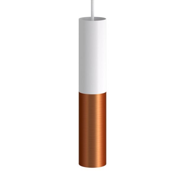 Creative Cables Double Tube - hanglamp 1L - Ø 12,5 x Ø 6 x 190 cm - geborsteld koper en wit
