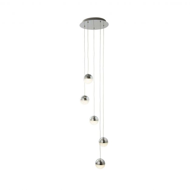 Searchlight Marbles - hanglamp - Ø 30 x 150 cm - 5 x 5W dimbare LED incl. - chroom