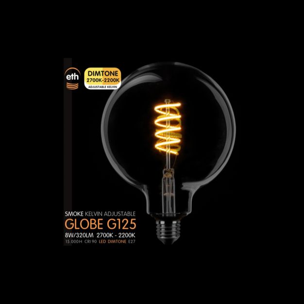 ETH LED Spiral Globe - Ø 12,5 cm - E27 - dimtone - 8W - 2700K tot 2200K – gerookt