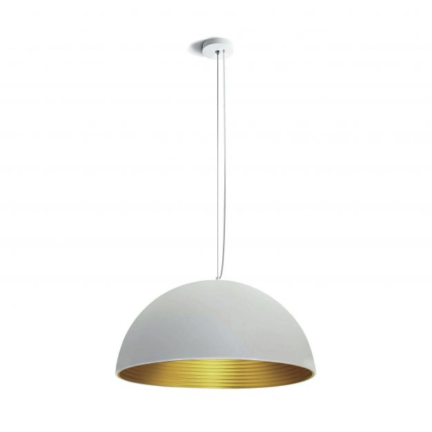 ONE Light Bowl Shade Pendant - hanglamp - Ø 60 x 190 cm - wit en messing
