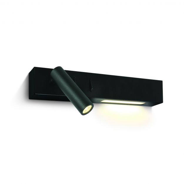 ONE Light Reading Spot - wandspot met schakelaar - 30 x 3,5 x 5 cm - 3W + 6W LED incl. - zwart