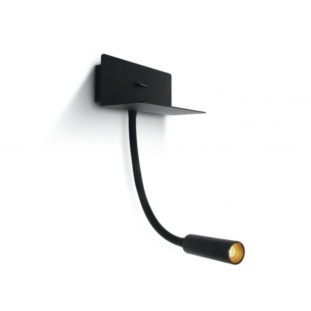 ONE Light Reading Spots - wandverlichting met USB-poort en schakelaar -16 x 11 x 7,5 cm - 3W LED incl. - zwart