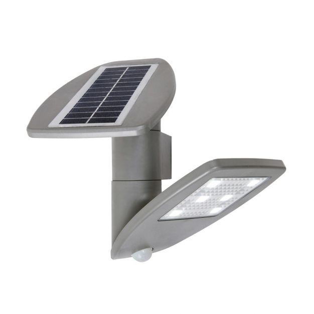 Lutec Zeta - buiten wandlamp met sensor op zonne-energie - 24 x 13 x 23 cm - 2W LED incl. - IP44 - zilver grijs