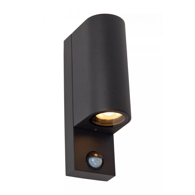 Lucide Zaro Round - buiten wandlamp met sensor - 7 x 10,4 x 23 cm - IP65 - zwart